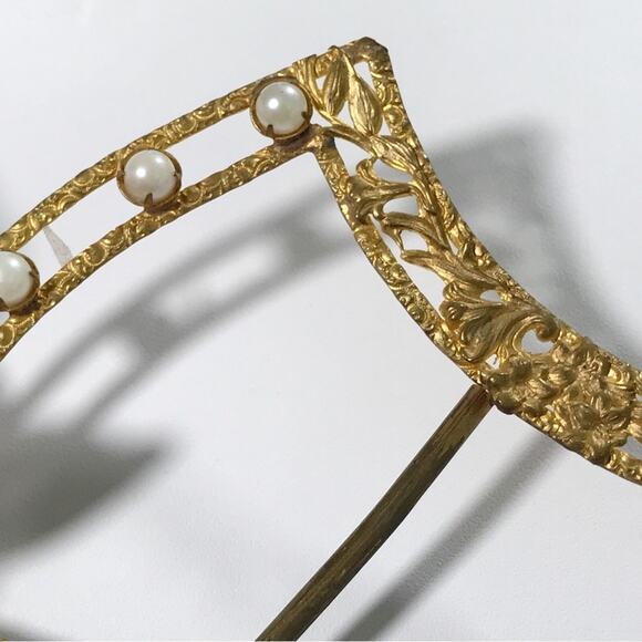 Vintage Ornate Filigree Pearl Gold Gilt Victorian Sash Belt Buckle Large Estate - Picture 8 of 14